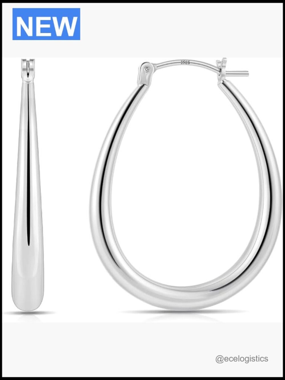 14K Gold Plated Oval Hoop Earrings with Sterling Silver Post